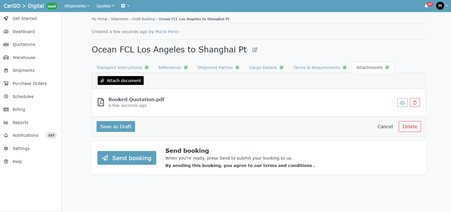Digital Freight Portal 3 Booking Request