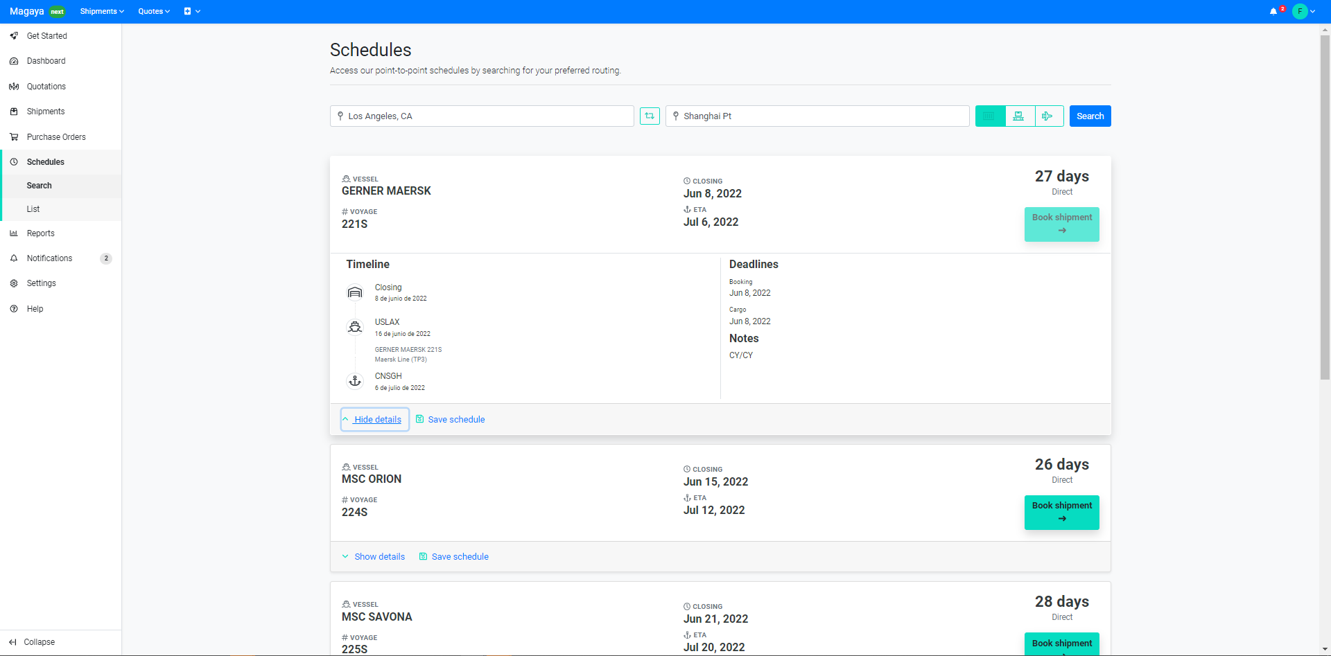 Digital Freight Portal 2 Schedules